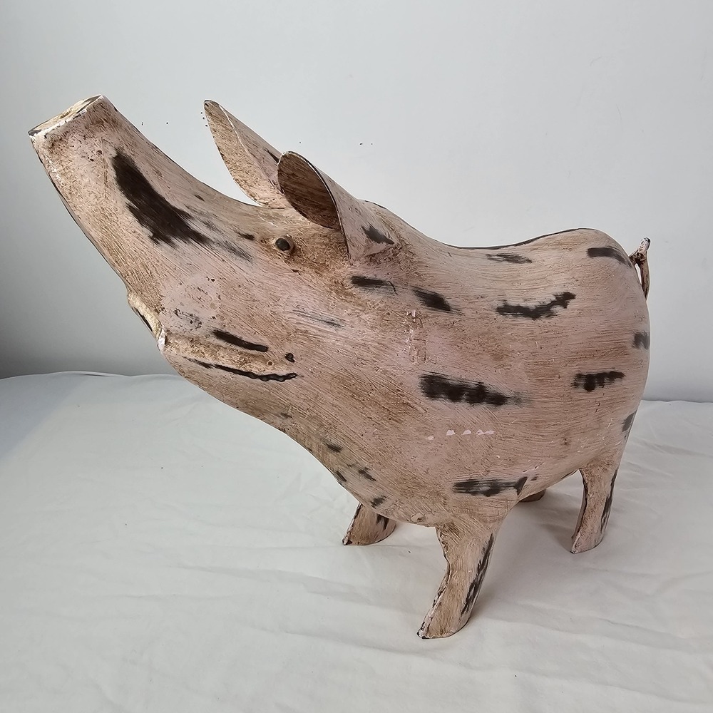 Metal‎ Pink Pig Figurine Farmhouse Home Decor Rustic Porch Kitchen
